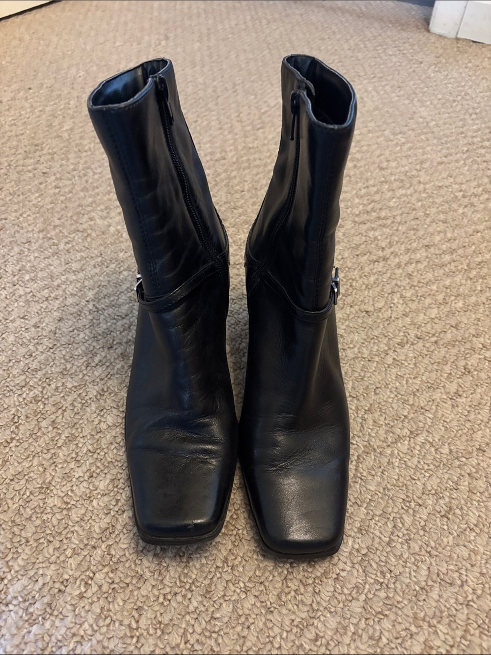 Apostrophe Black Square-Toe Ankle Booties with Side Zip